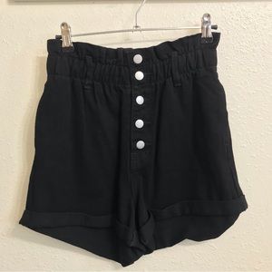 High Waisted Paper Bag Denim Shorts